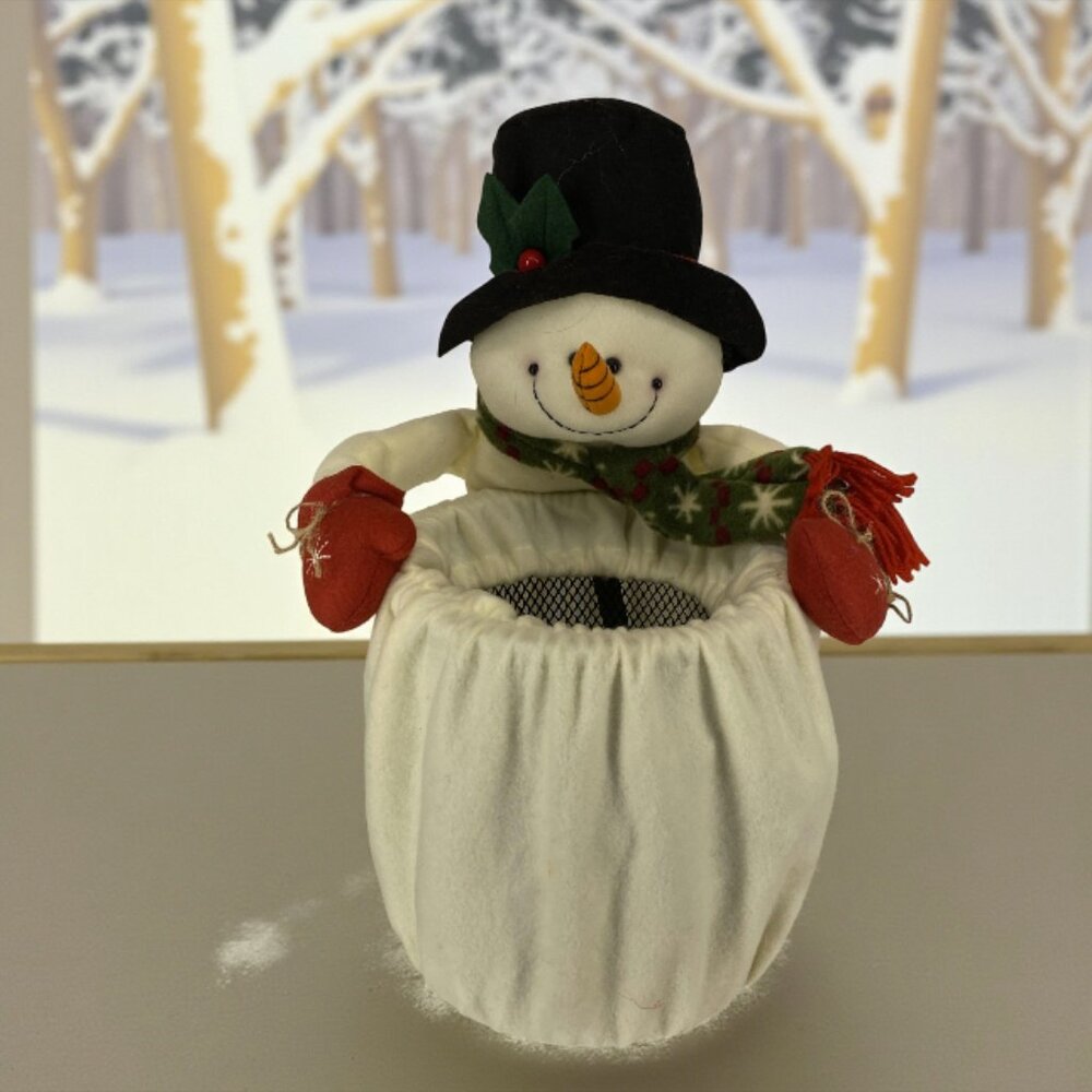 SNOWMAN BIN COVER -- Festive Felt Cover for Trashcan, Small, Pulls On, Christmas